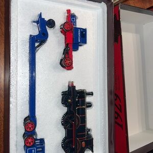 Vintage Style Train Set with Red and Blue Engines